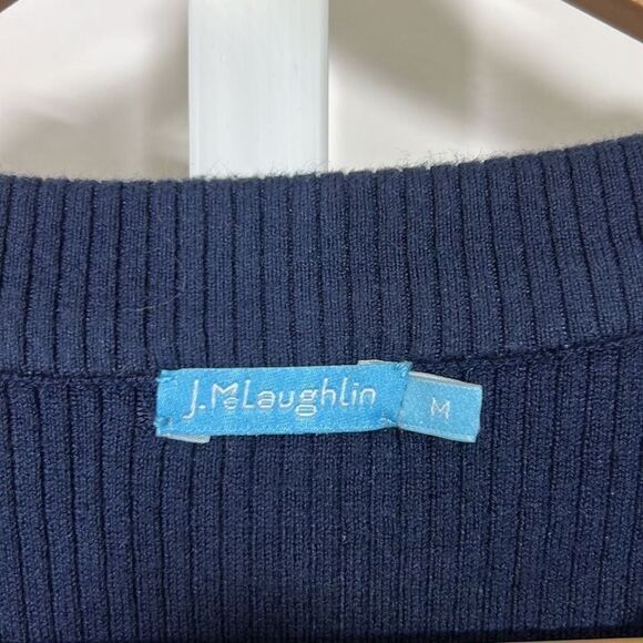 J. McLAUGHLIN Women’s Button Front Ribbed Cotton Blend Long Cardigan Blue Medium - Picture 2 of 6